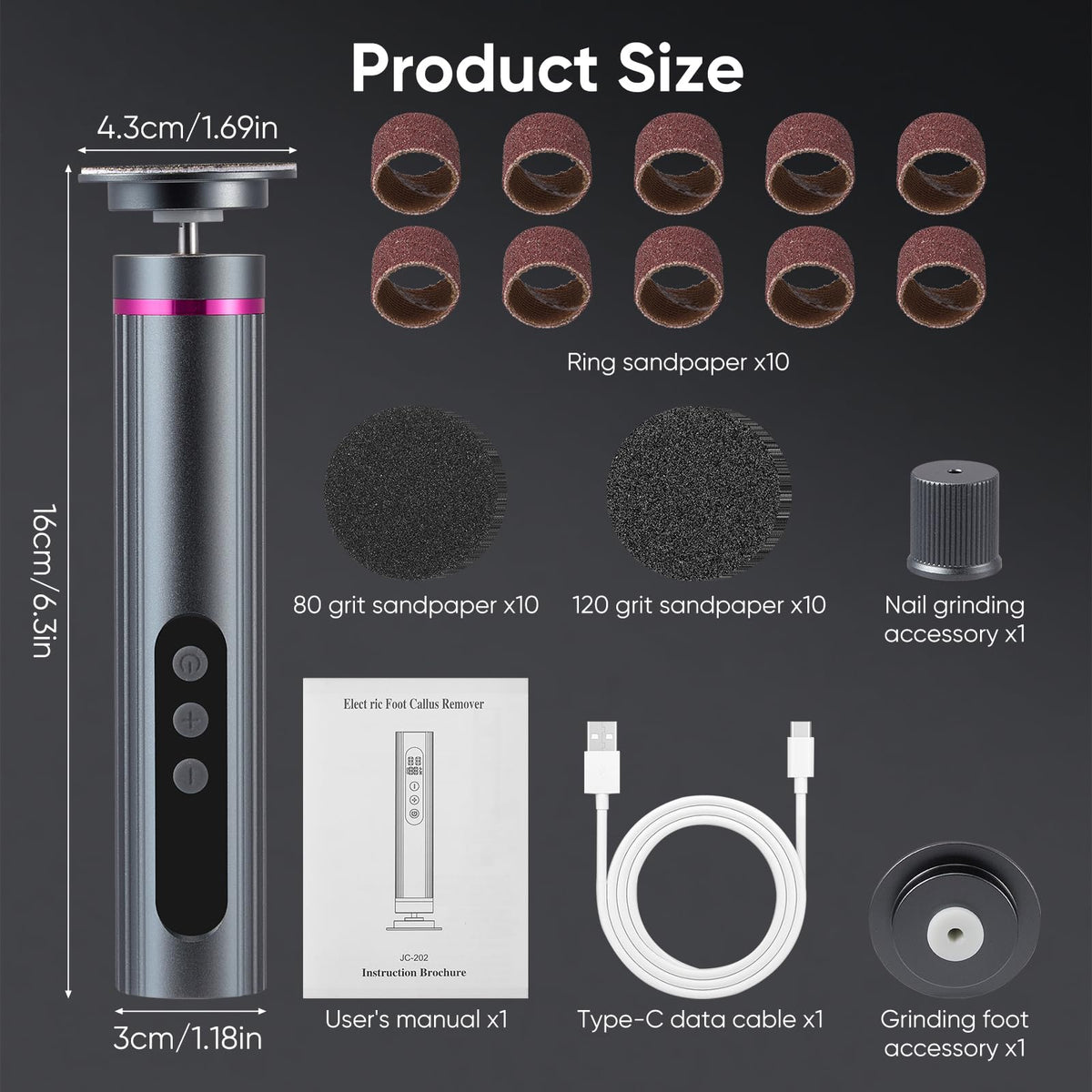 VIHBRAI 2-in-1 Electric Foot Callus Remover & Nail File 9-Speed LCD Pedicure Kit with 13000 RPM 2400mAh Dual Rotation (P/F/R) 3 Sanding Heads & Toe Grinder Hard Skin Remover for Feet & Nails