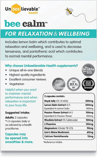 Unbeelievable Health Bee Calm Relaxation and Wellbeing Support - Created by Nutritional Experts – Help Increase Resistance to Stress – Plant Based & Gluten Free (3 Packs)