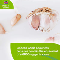 Lindens - Garlic 1000mg - 200 Odourless Capsules - UK Made - One-A-Day - Standardised to Provide 700mcg Allicin (Equivalent to 1000mg Fresh Garlic) - 6+ Months Supply - GMP & Letterbox Friendly