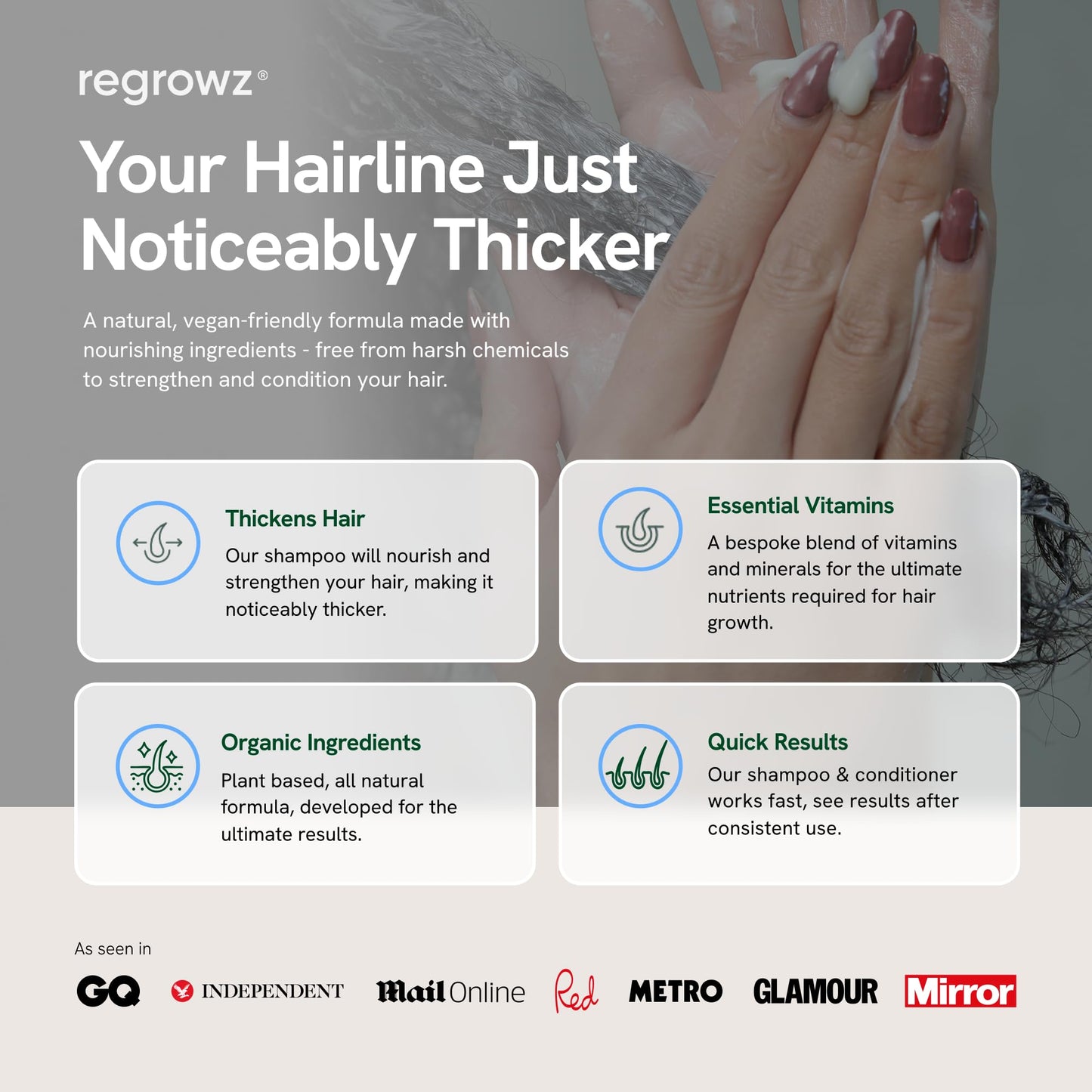 Regrowz Refresh & Balance Kit – Sulphate-Free Shampoo & Conditioner Set with Scalp Massager – Thickening Shampo, Volume Conditioner & Massage Brush, Scalp Treatment for Men & Women | Hair Care Bundle