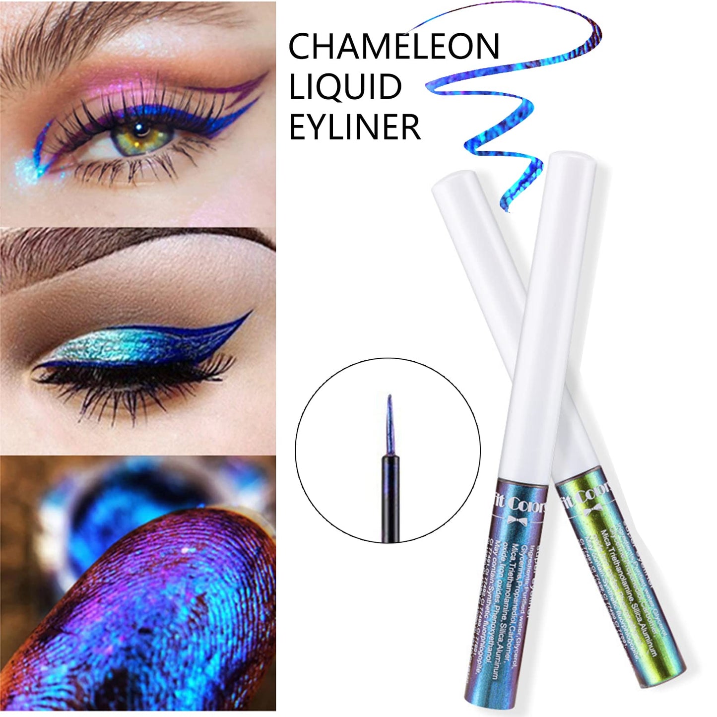 HERBENJOY Chameleon Eyeliner,Metallic Liquid Eyeliner Blue Changing Long-lasting Holographic Glitter Multichrome Eye make-up For Women,Quick Drying Smudge-proof (#04)