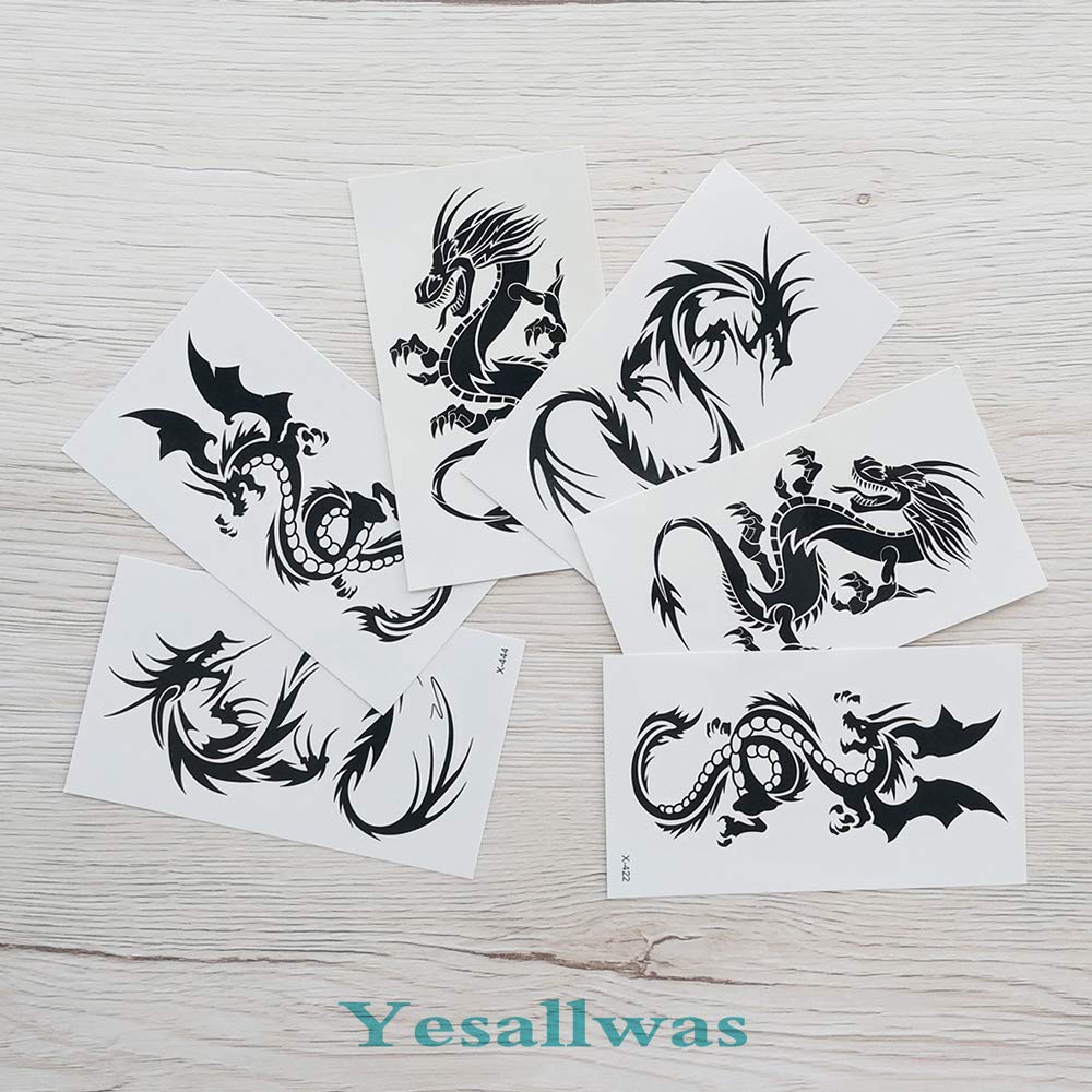 Small dragons Temporary Tattoos Stickers for kids Women Men Girls 6 Sheets, Fake dragon lovely Tattoos Paper Body Sticker Set Party Favors,waterproof and Long Lasting body tattoos by Yesallwas