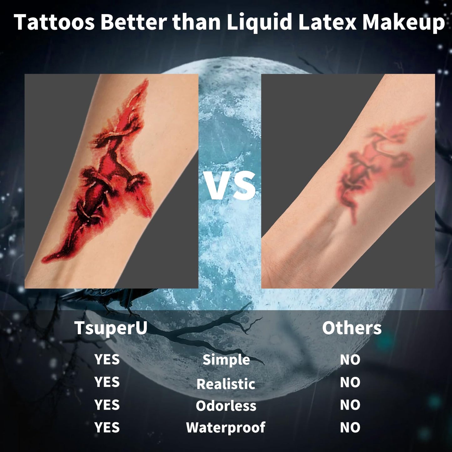TsuperU Vampire Costumes Accessories Zombie Make Up Temporary Tattoos Halloween Face Stickers Fake Scars and Wounds Makeup, Halloween Costumes for Women Scar Tattoos Party Cosplay