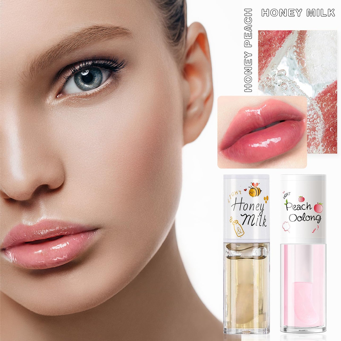 GEEWHILE Hydrating Lip Oil Set, Long-lasting Clear Lip Gloss Set For Teenage Girls, Fruit Flavoured Lip Oil Plumping & Moisturizing, Lip Glow Balm Liquid Lipstick for Women Lip Care (2PCS)