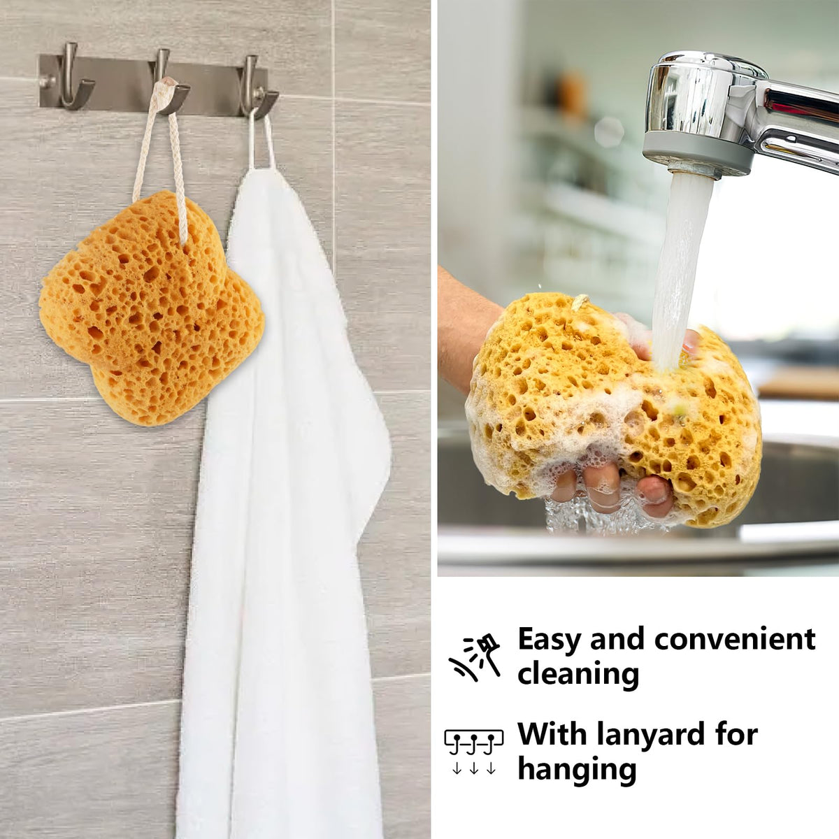 Maxmoc Natural Sponge,2 Pcs Bath Sponges Honeycomb,Larger Shower Sea Sponge for Women Men,Exfoliating Deep Cleansing,Ultra-Soft for Sensitive Dry Skin (Yellow)
