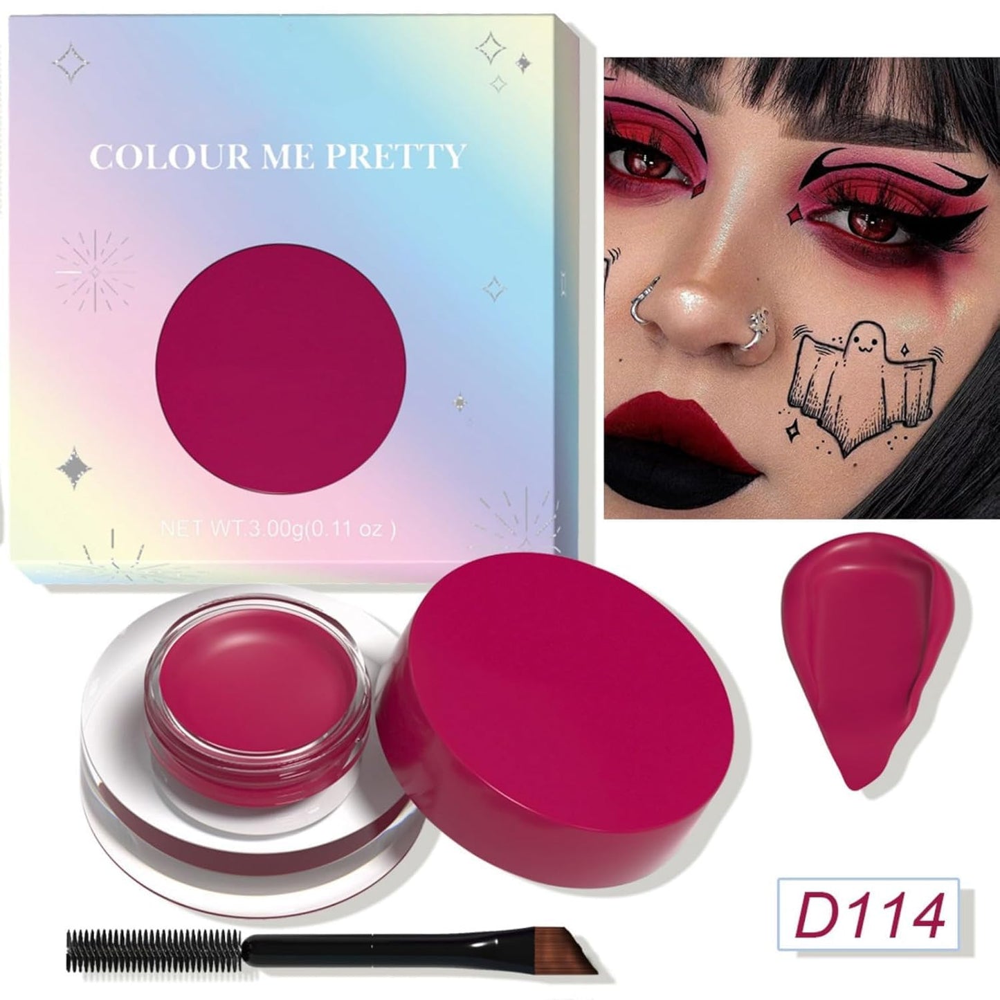 NACGUO 12 Color Eyebrow Pomade Gel Eyeliner Cream Eyeshadow Long Lasting Waterproof Matte Eyebrow Pomade Gel Eyeliner Eyeshadow with Brush for Daily or Cosplay (Red)