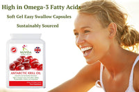 NUVIDA NATURAL HEALTH Krill Oil Capsules 500mg – Omega-3 Supplement with EPA & DHA – 1000mg per Serving – 60 Easy-Swallow Softgels – Sustainably Sourced