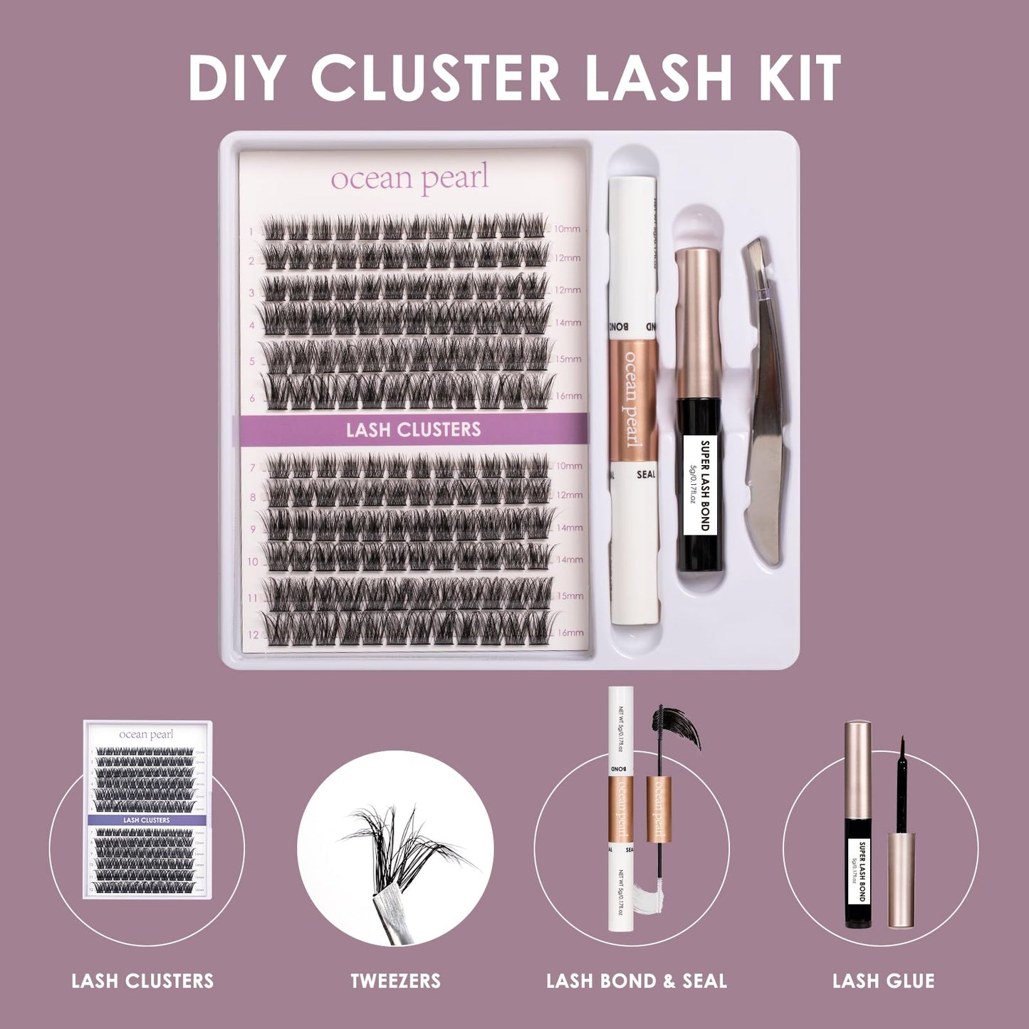 ocean pearl Ocean Pearl Cluster Lashes Kit 144PCS Individual Eyelashes 10-16mm DIY Lash Extension Kit with Strong Hold Eyelash Glue Natural Lash Clusters D Curl Eyelash Extension Kit with Bond and Glue-DM28