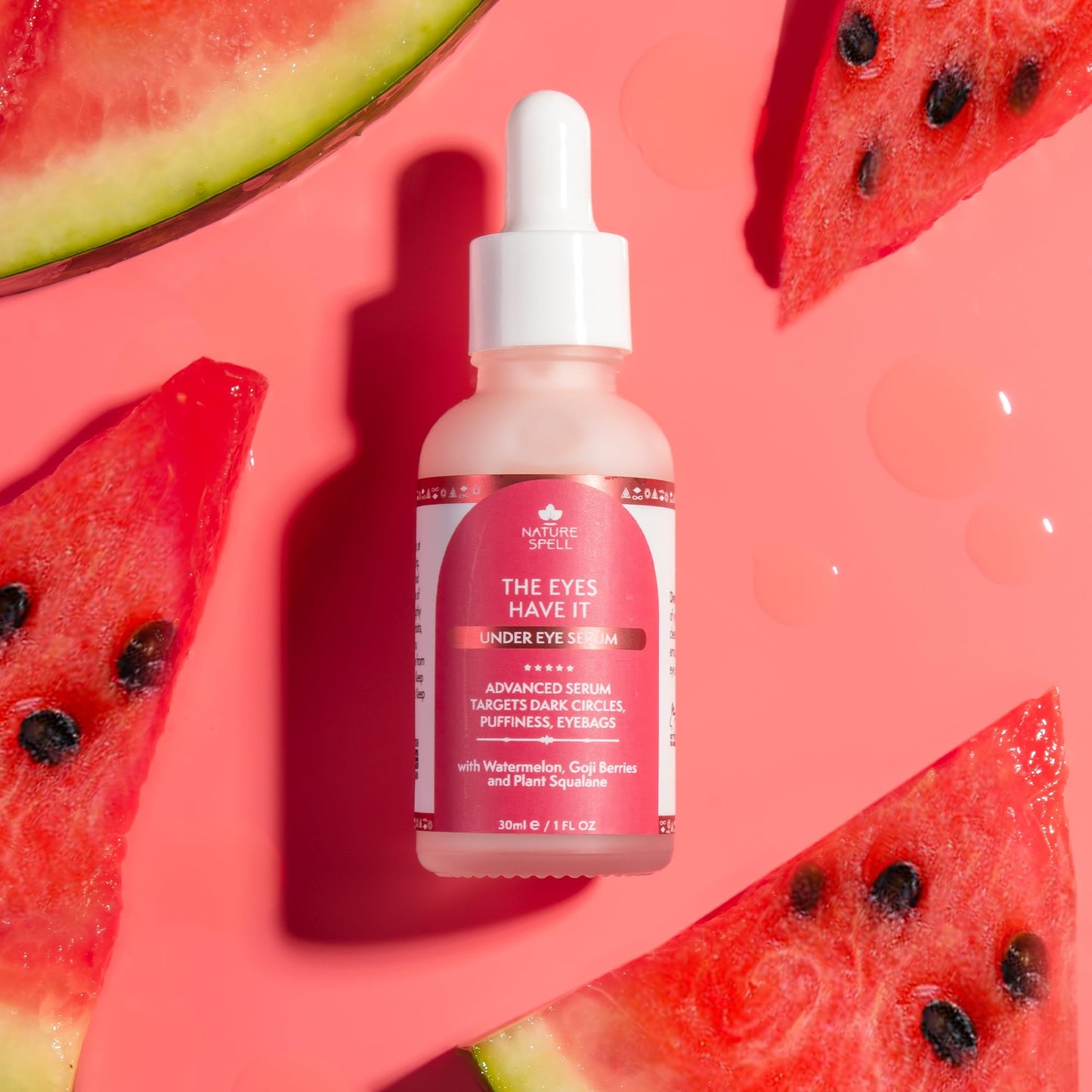 Nature Spell Eye Serum, Targets Dark Circles, Puffiness & Eyebags, Infused with Watermelon & Goji Berries, Vegan, 30ml