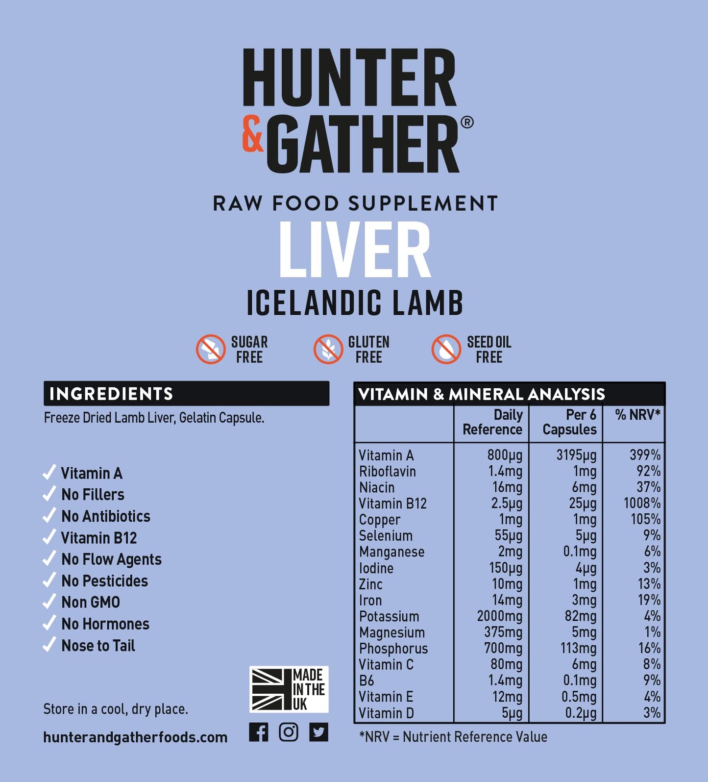 Hunter & Gather Nose to Tail - 180 Liver Capsules | Wild, Grass Fed Icelandic Lamb Ancestral Inspired Supplements| Raw Freeze-Dried Lamb | No GMO Feeds, Antibiotics Or Hormones