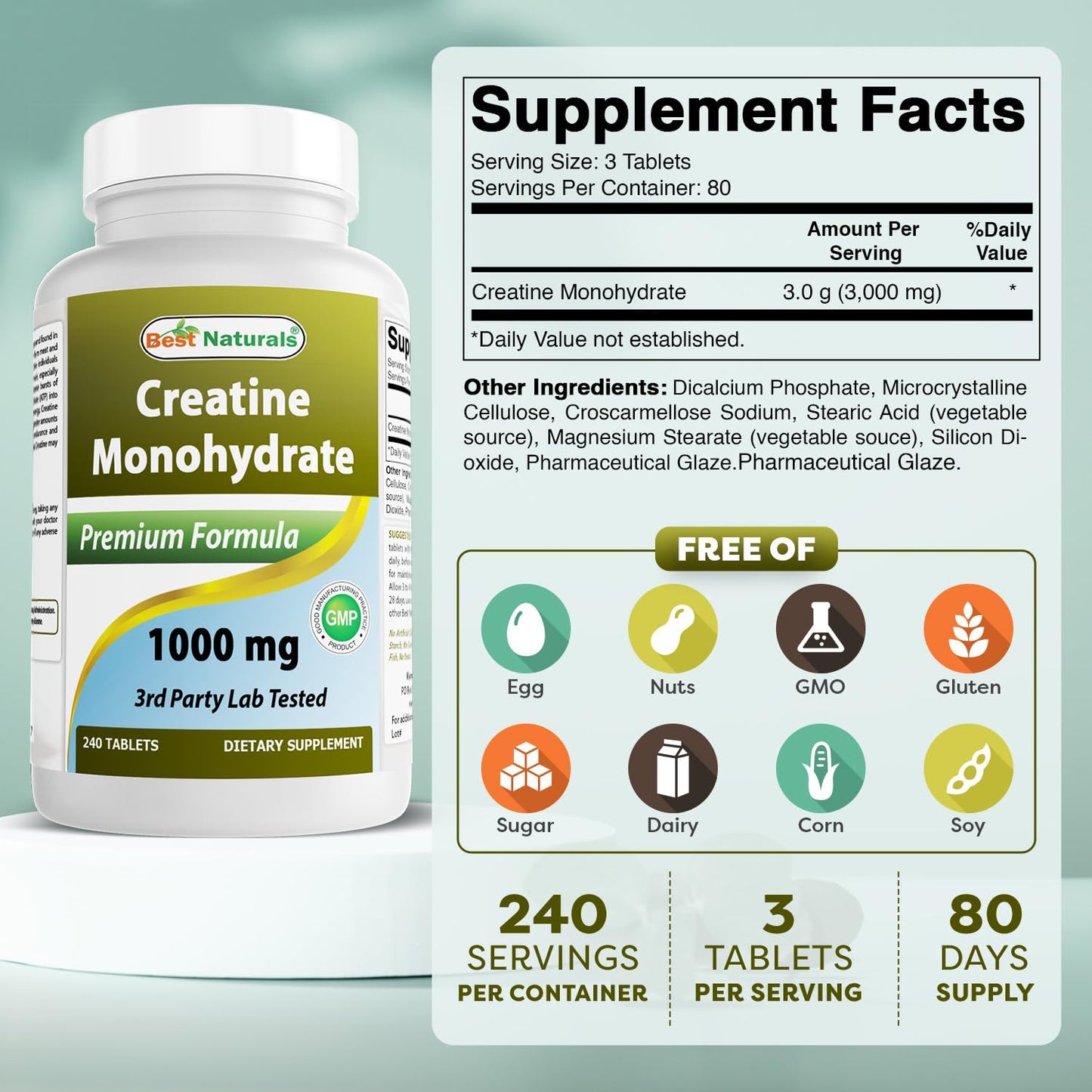 Best Naturals Creatine 1000 mg 240 Tablets