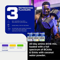 USN Nine Aminos – BCAA Amino Acids & EAA Essential Amino Acids Powder with Added Magnesium & Coconut Water Powder to Support Recovery and Hydration. Pineapple Flavour (330g – 30 Servings)