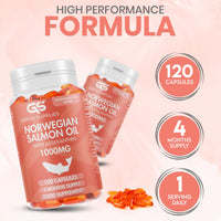 Norwegian Salmon Oil with Astaxanthin 1000mg - 4 Months / 120 Days Supply - Omega 3 6 9 Capsules High Strength - Rich in EPA, DHA & DPA, Burpless Taste
