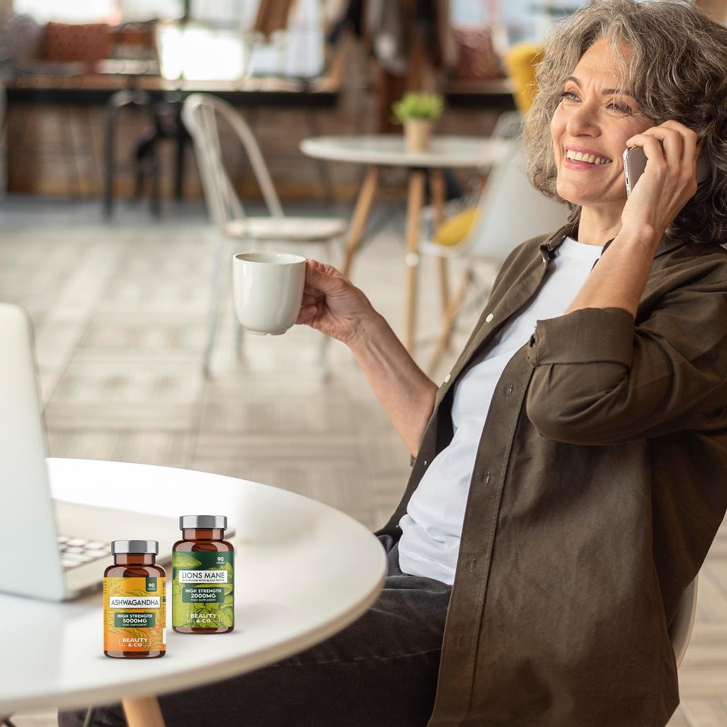 Beauty & Co Ashwagandha 5000mg Tablets and Lions Mane 2000mg, High Strength, Vegan, Made in UK. (90+90)