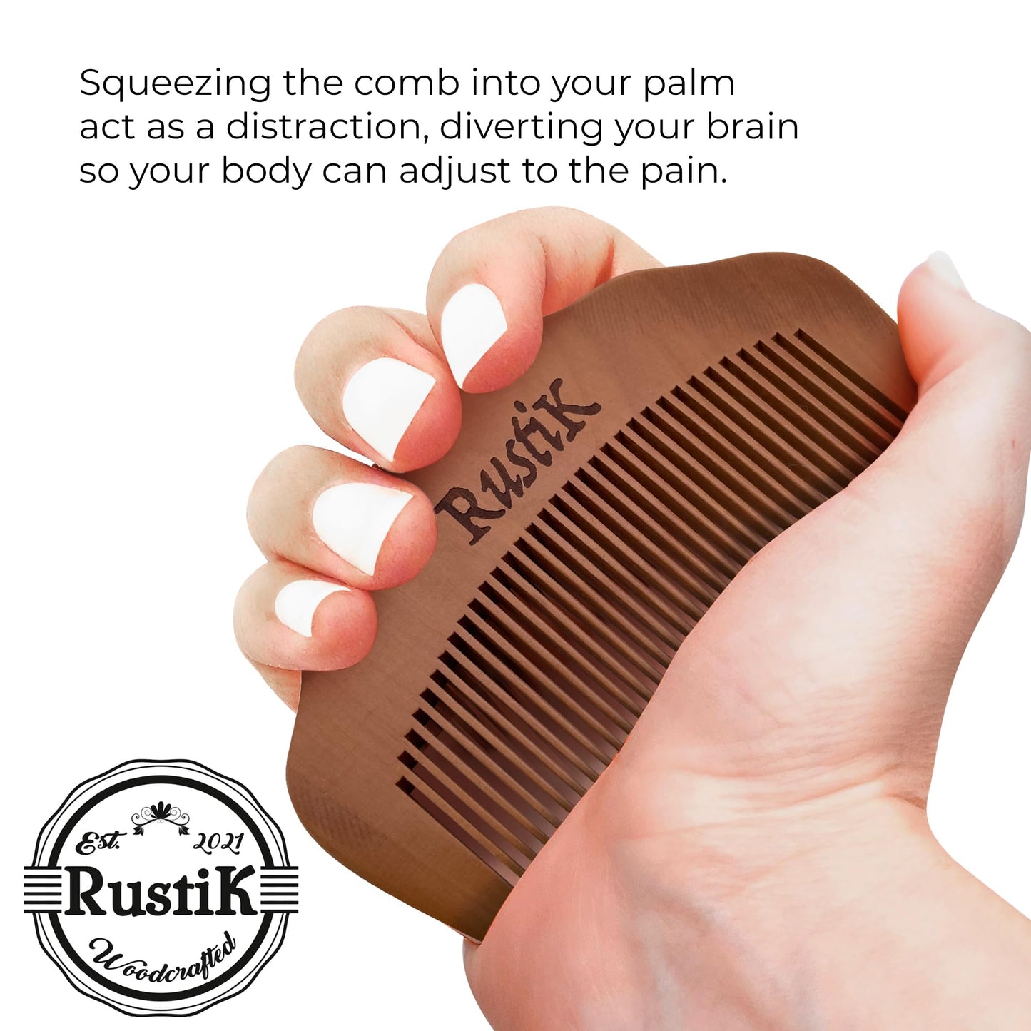 Wooden Labour Comb by RustiK, Natural Pain Relief, Splinter Free Pear Wood, Acupressure, Can be used with Birthing, Labor, Anxiety, adhd, Autism or Pain/Stress Situations. Squeeze/Fidget.