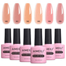 AIMEILI 8 in 1 Builder Base Sheer Color Gel Set, No Need Slip Solution Builder Extension, Soak Off UV LED Nude Gel Polish Multicolour Of 6pcs X 10ml - Gift Kit 38