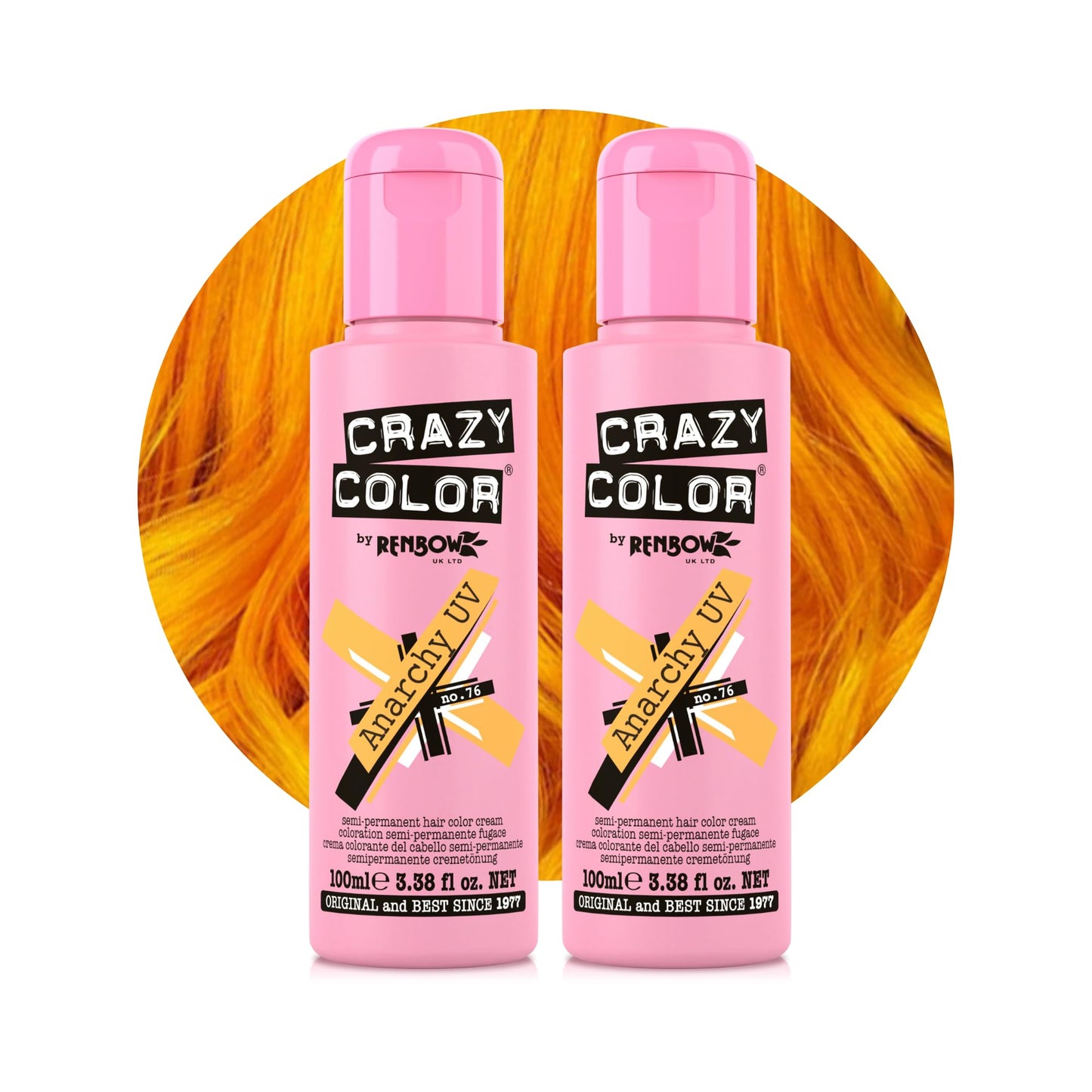 Crazy Color Vibrant Anarchy UV Semi-Permanent Duo Hair Dye. Highly Pigmented Orange UV Conditioning & Oil Nourishing Vegan Formula | No Bleach or Ammonia | 200ml