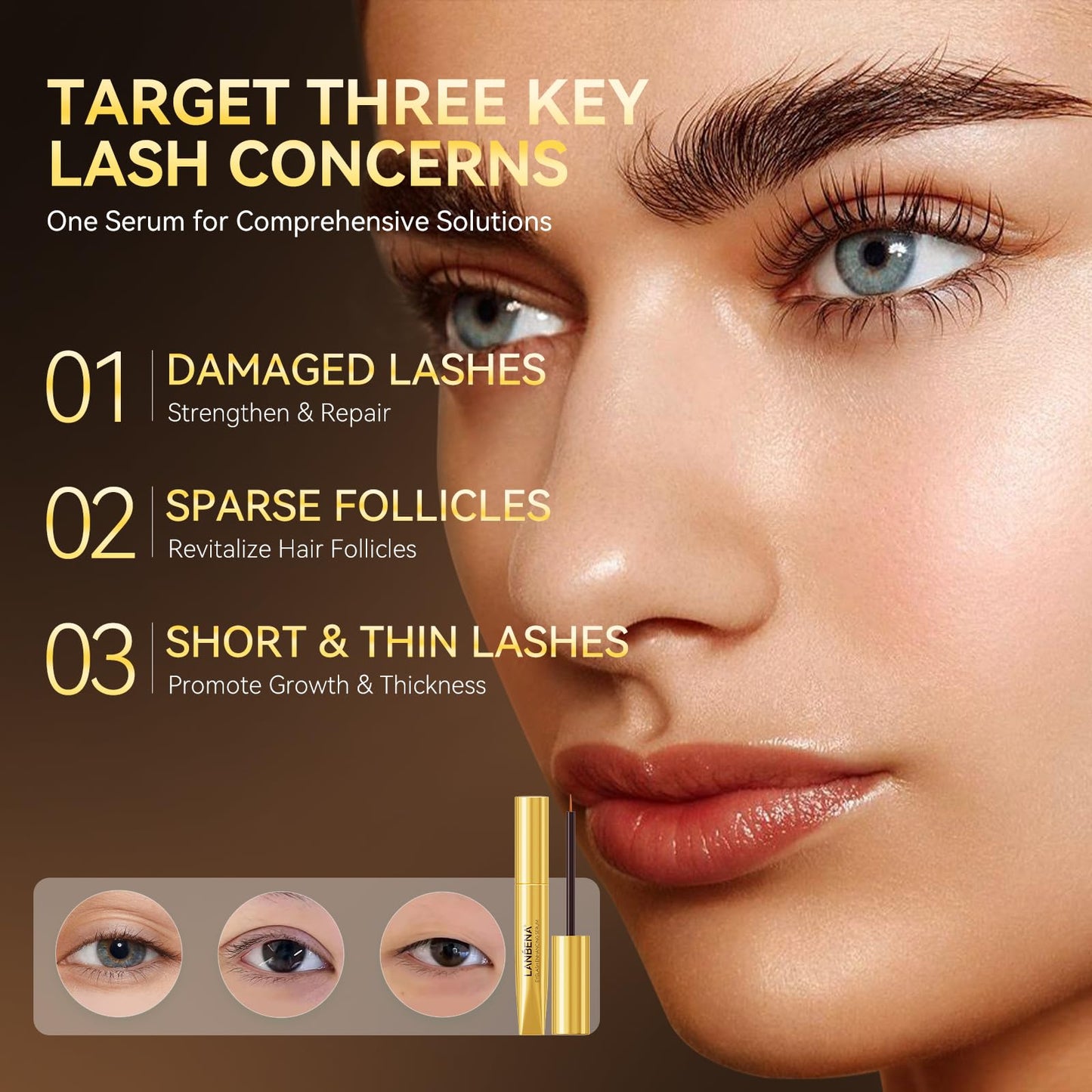 LANBENA Eyelash Growth Serum - Eye Lash Enhancing Serum Natural Nourishment for Fuller, Longer Lashes & Defined Brows | 3mL/0.10 fl oz - Cold-Pressed Formula, Vegan & Cruelty-Free