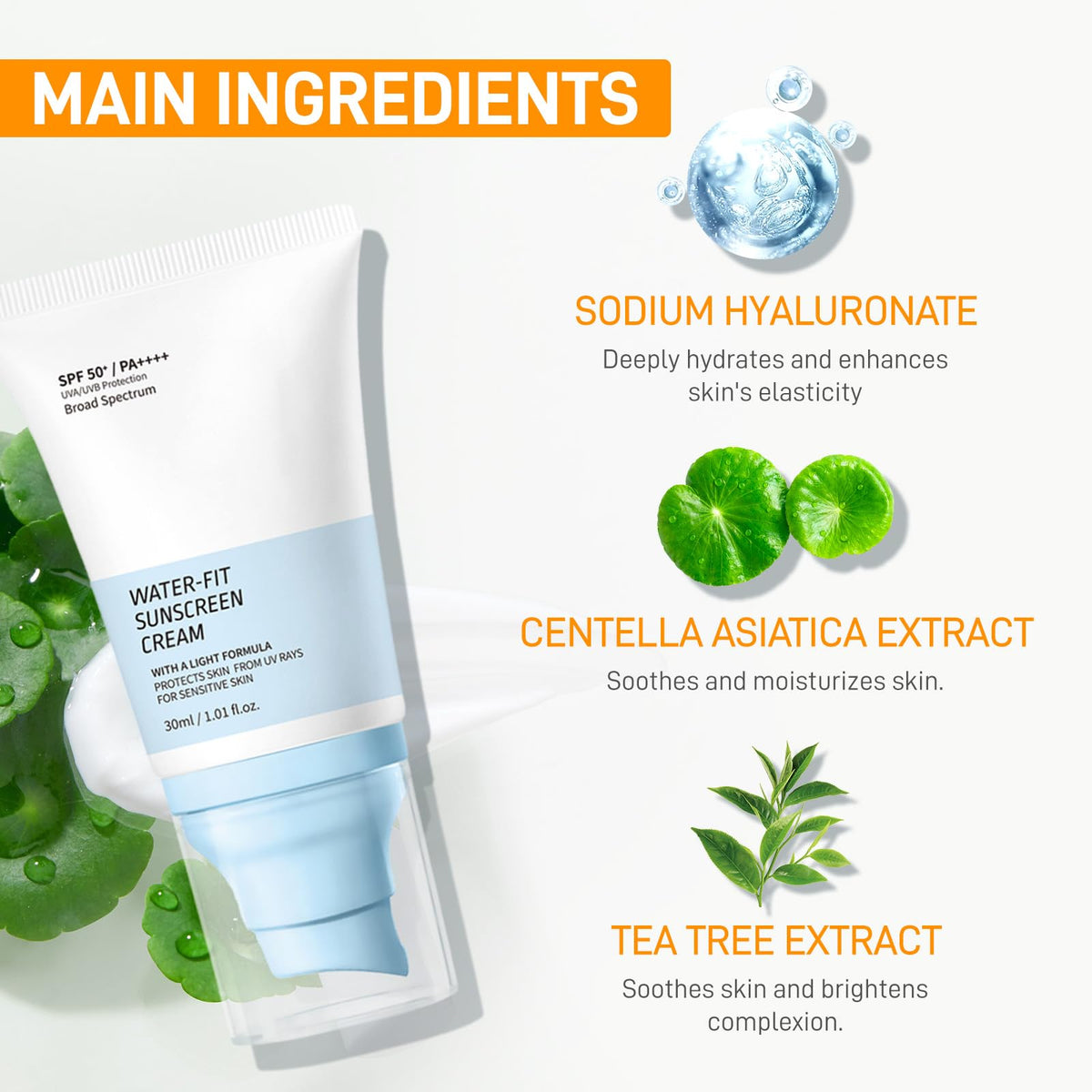 YFKEJI Face Sunscreen SPF 50+ Sun Cream High Protection Against UVA & UVB Suncream With Hyaluronic Acid, Centella Sunscreen for All Skin Types