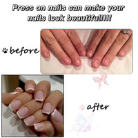 EONFAVE French Tip False Nails - 24pcs Square Press On Nails Short In 12 Sizes - Nude Stick on Nails with Elegant White Edge - Long Lasting False Nails with Glue Removable Nail Art Gifts for Women