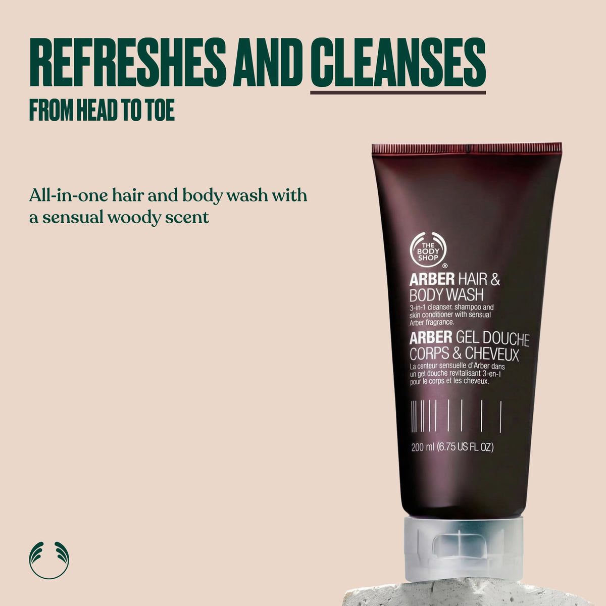 The Body Shop Arber Hair & Body Wash (1x 200ml), 2-in-1 Shampoo & Body Wash for Men, Sensual Woody Scent with Lime, Coriander & Sandalwood
