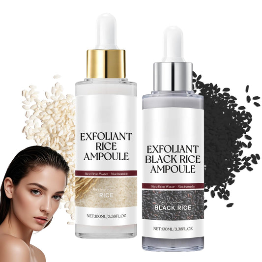 Cureluxe 2PCS Peel Shot Glow Rice Ampoule Duo White Rice +Black Rice - Rice Face Exfoliator - Facial Scrub Exfoliator Removes Dead Skin and Blackheads - Glow White Peel Shot for All Skin Types