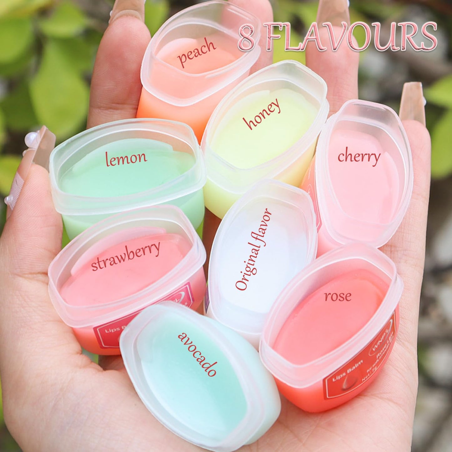 HERBENJOY Lip balm Set, 8 Packs Lip Balm Multipack,Original, Honey, Avocado, Rose, Sakura, Peach, Lemon & Strawberry,Reduce Lip Lines&Wrinkle Day&Night Lip Care Gift For Girls Women