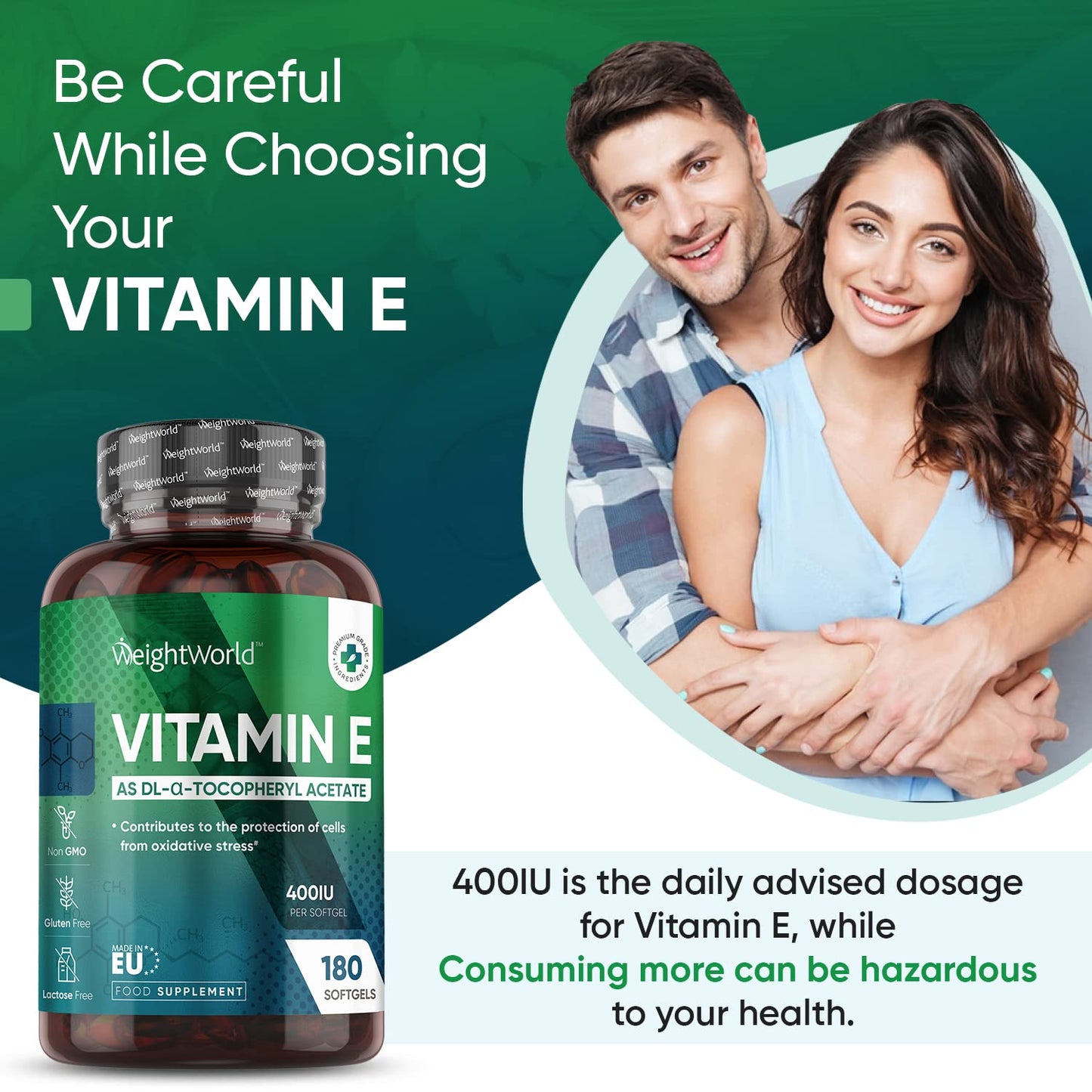 Vitamin E Capsules Softgels 400IU (Advised Intake) - 180 Vit E Softgels (6 Month Supply) - High Strength Vitamin E Oil Capsule - Hair Nail Skin Supplement - Natural Alpha Tocopheryl (Not Vit E Tablet)