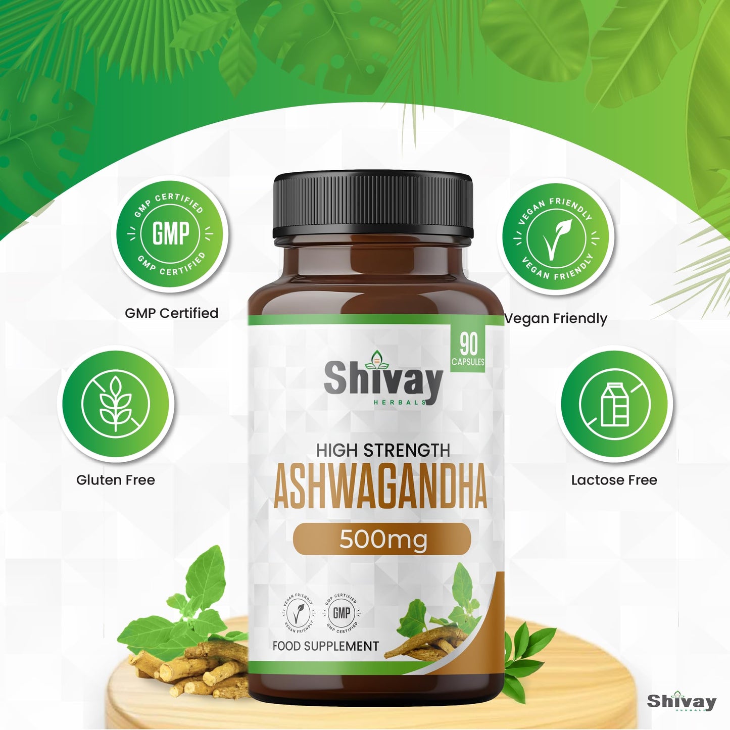 Ashwagandha 1000mg per Serving | 90 Capsules | 45 Day Supply | Vegan Capsules | Pure High Strength Ashwagandha Root Extract Supplement by Shivay Herbals