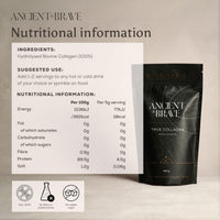 Ancient + Brave True Collagen 200g - Bovine Collagen Powder - 100% Hydrolysed Collagen Peptides (Type I) - High Protein, Fasting & Keto Friendly - Neutral Tasting - 30 Day Supply