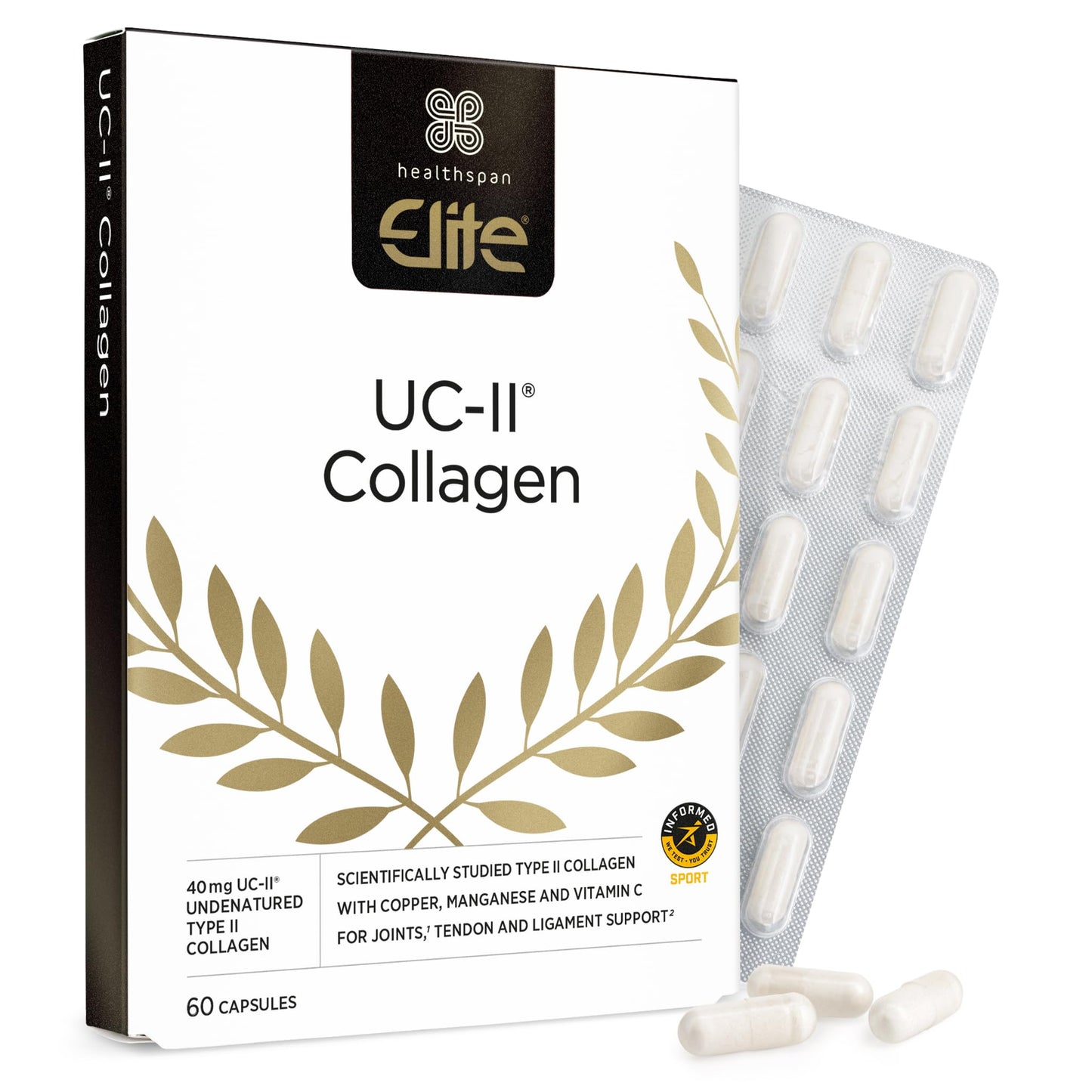 Healthspan Elite UC-II® Collagen (60 Tablets) | Contributes to Normal Collagen Formation | Supports Joint Function and Tendon & Ligament Support | Effective Daily dose at just 40 mg UC-II