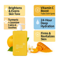 Prosperina MED Vitamin C & Turmeric Brightening Cream – Face & Body Lotion Hydrating Moisturiser with Squalane – Fades Dark Spots, Uneven Tone & Dry Skin – Firming Anti-Aging, Vegan & Dermatologist-Tested 300ml