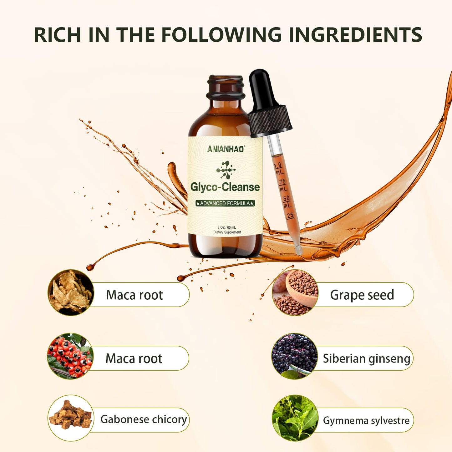 ANIANHAO Glyco Clean Drops Flow Blood Support - Blood Flow+ Official Formula Support Supplement - Natural Formula to Support Overall Well Being & Healthy Energy - 60ml