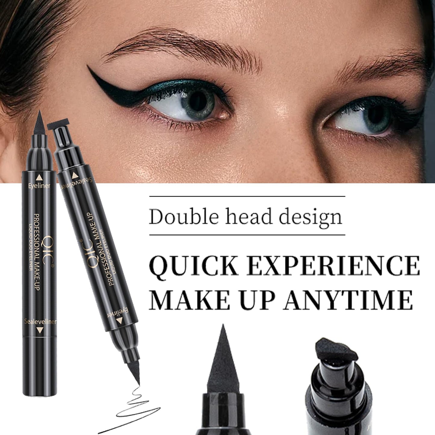 QUIWEN Eyeliner Stamp Wingliner,Black Eyeliner Stamp Pen,Long Lasting Liquid Eye Liners Waterproof Eyeliner for Perfect Wing Cat Eye Stamp Eyeliner, Black Eyeliner Pen Winged Eyeliner Pencil Easy to Use