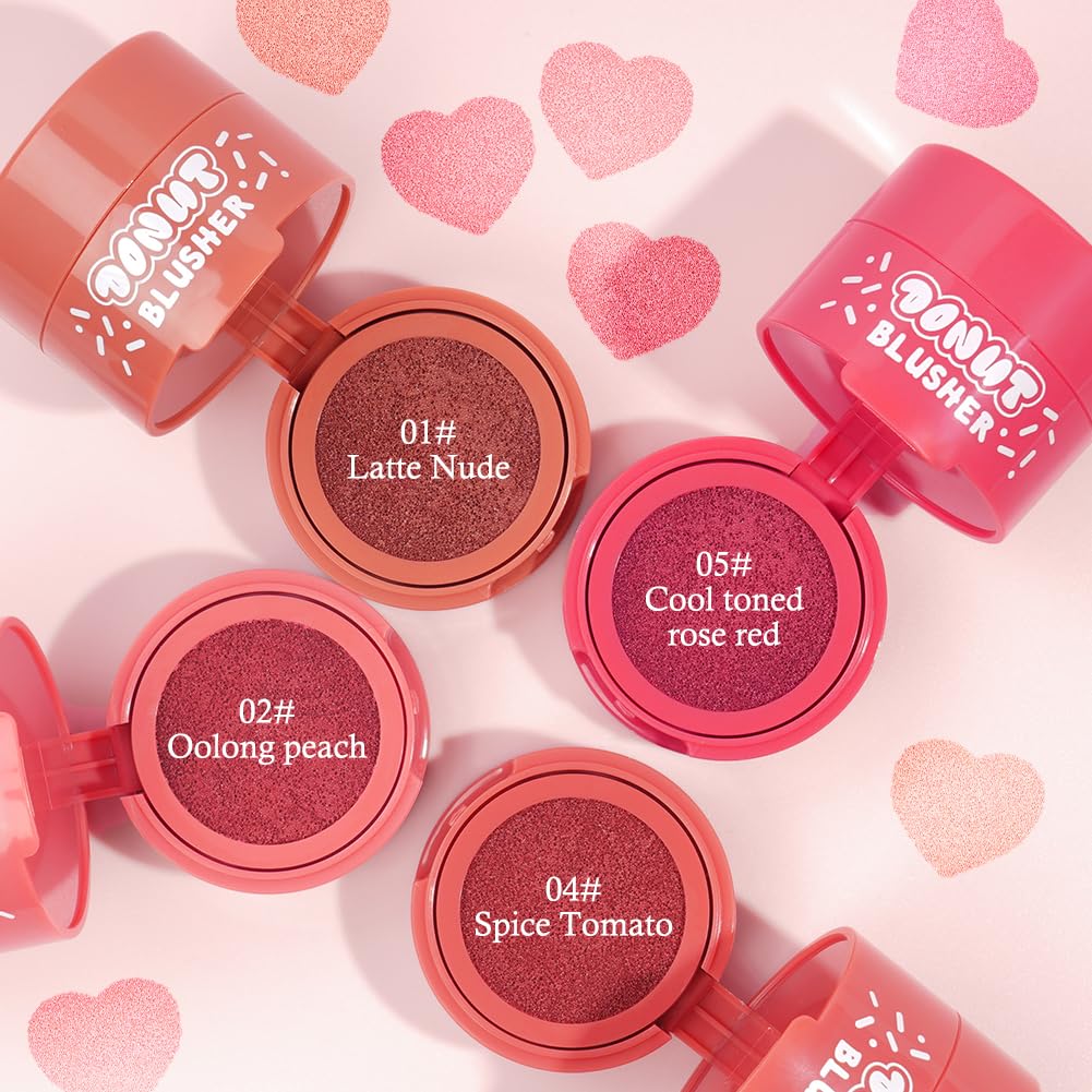 LOPHE Love Cushion Blush Cream, 2 Pcs Air Cushion Blusher with Heart-Shaped Applicator, Moisturizing Stamp Blush Cheek Rouge Soft Cream Blush, Natural-Look Cheek Tint Set Long Lasting Makeup (#02+#05)
