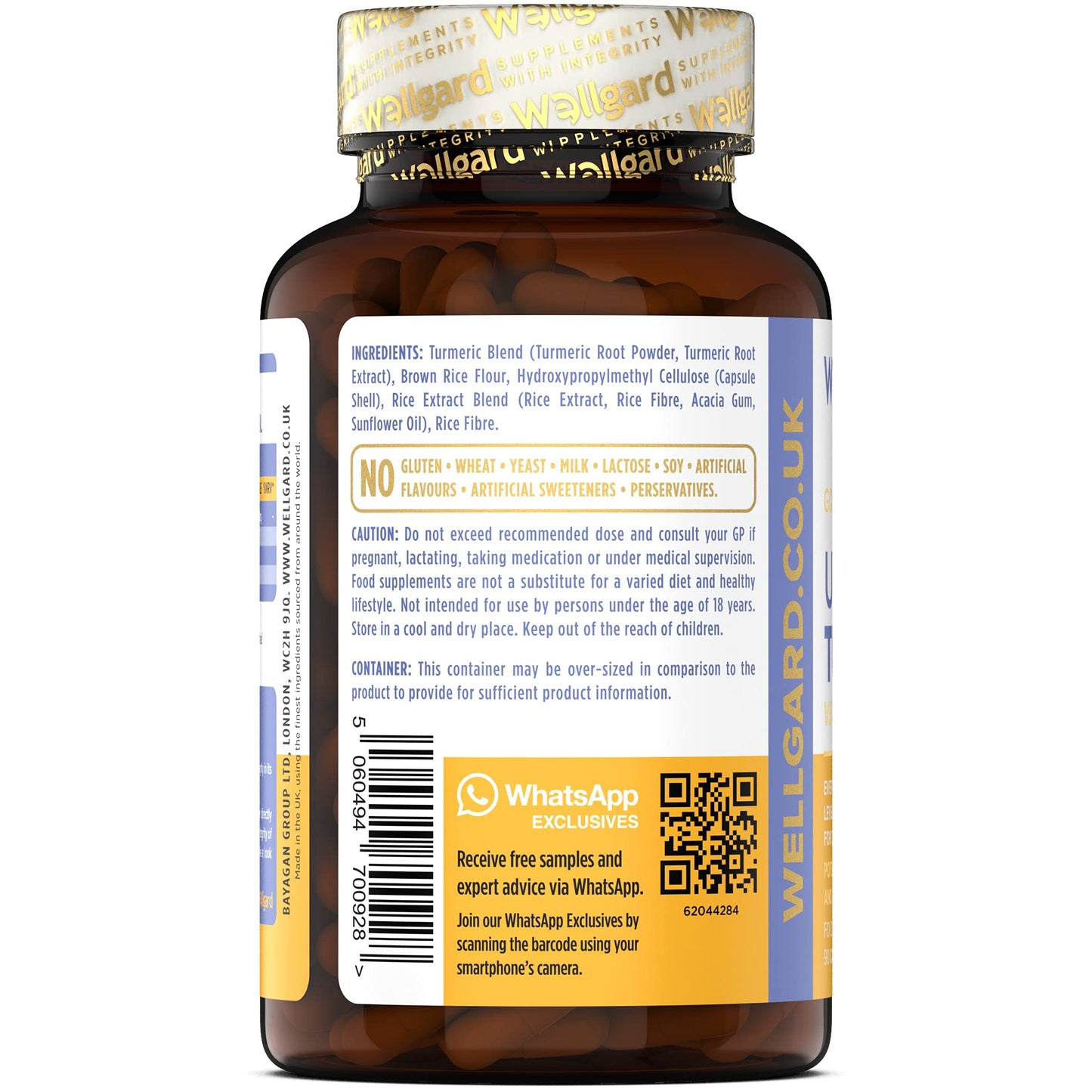 Turmeric Capsules High Strength by Wellgard, Turmeric 95, Curcumin, Made in UK