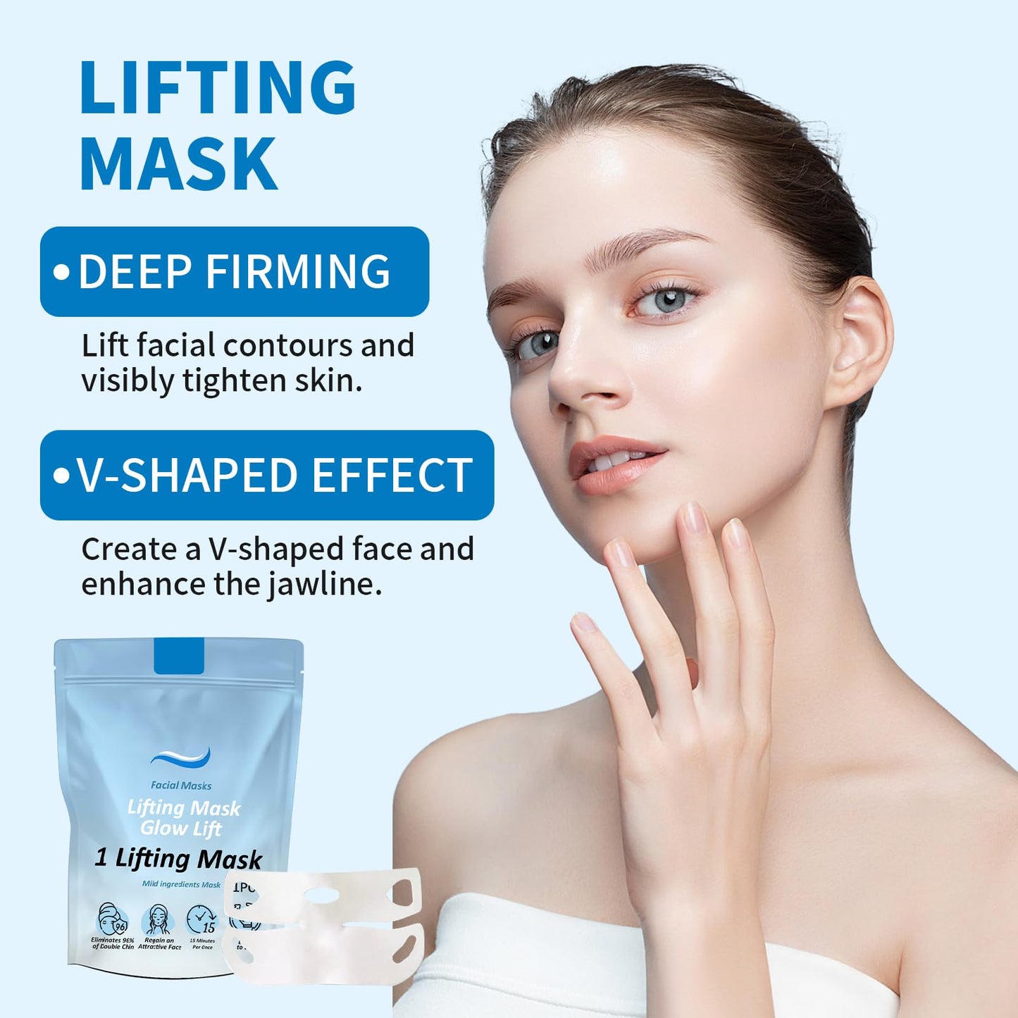 Leogony 2 PCS V Line Face Lifting Chin Mask, Double Chin Lifting Mask, Firming and Moisturizing