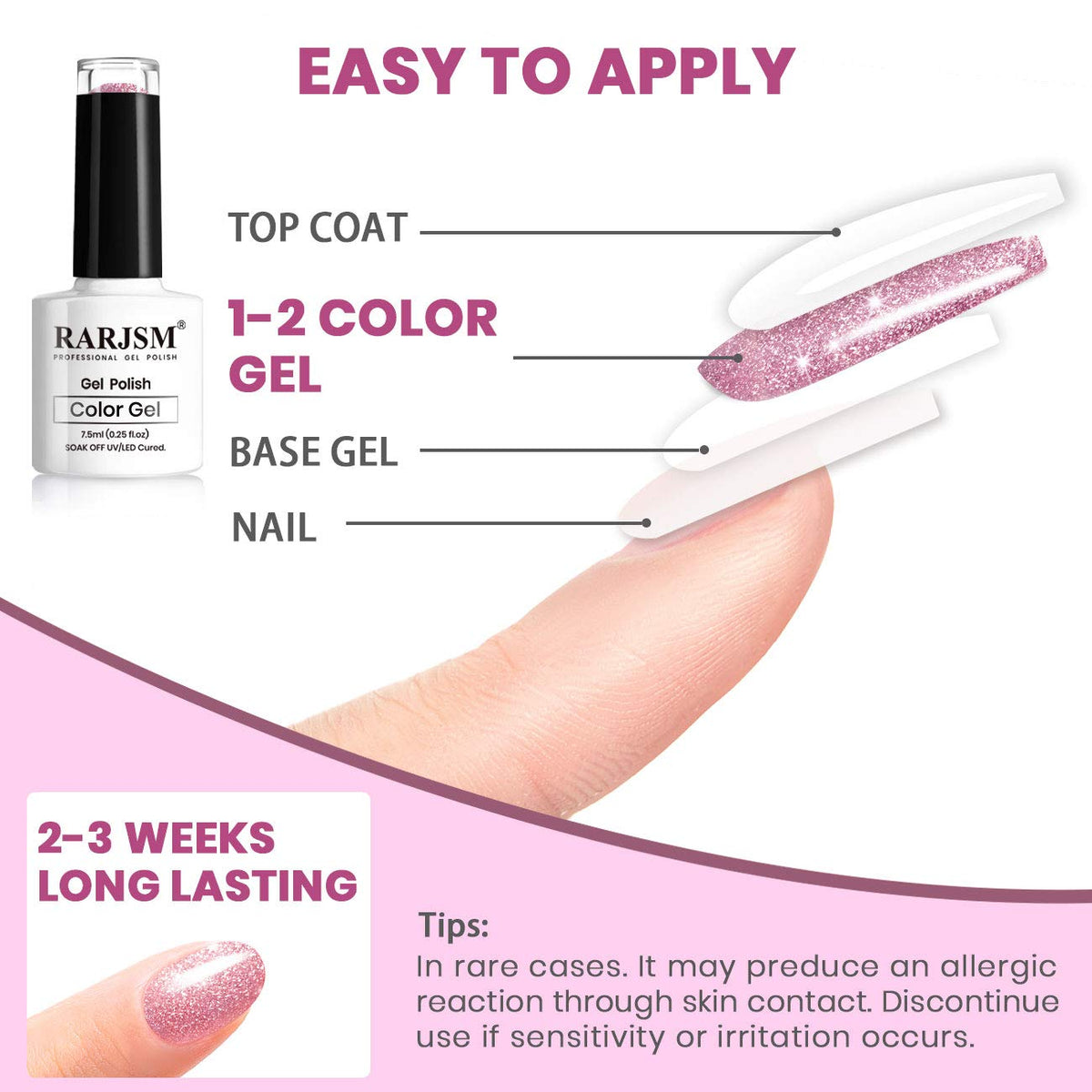 RARJSM Diamond Pink Glitter Nail Gel Polish,Glitter Gel Nail Polish,Bright Hot Pink Sparkle Nail Gel Soak off Requires Drying Under UV LED Lamp Nail Beauty Art Design Salon DIY Home 1Piece 7.5ML