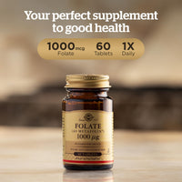 Solgar Folate 1000mcg - High Strength Formula - Healthy Maternal Tissue Growth During Pregnancy - Vegan - 60 Tablets