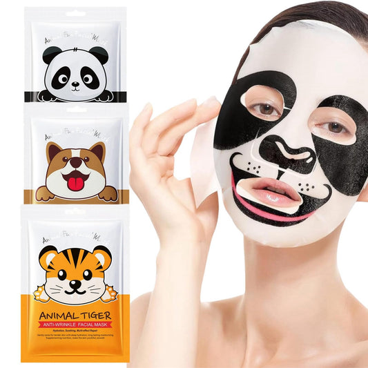 Ruojiar 3Pcs Face Masks Skincare,Sheet Mask Set,Fun Animal Printed Sheet Face Mask,Hydrating & Nourishing Face Masks Beauty,Moisturising Face Masks,Hydrating Anti Aging Face Masks Set,Overnight Face Mask