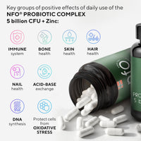 NFO Probiotic Complex 5 billion CFU + Zinc [60 Capsules] Natural High-Dose Complex of Probiotics with Zinc for the Immune System, Skin, Hair, Nails, Teeth, Bones, Made in Finland