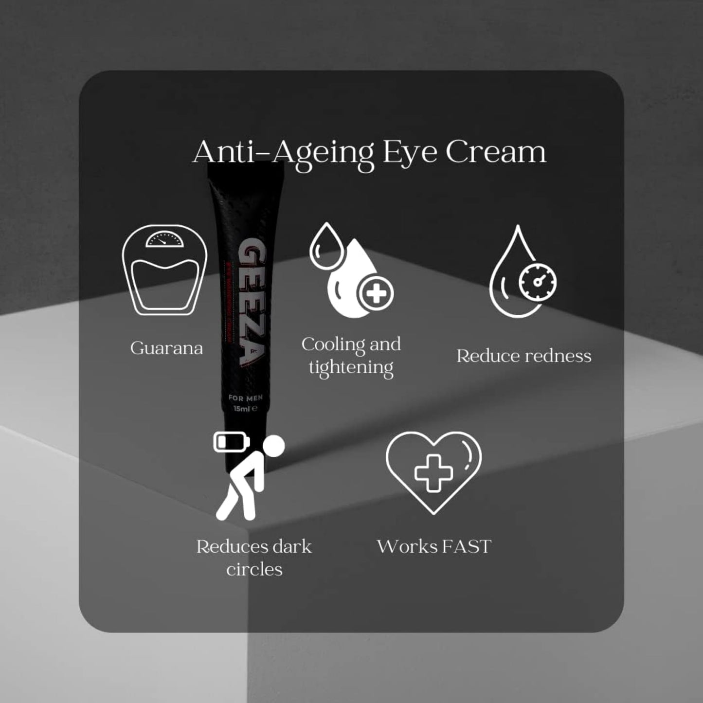 Geeza Men's Eye Cream Reduce Dark Circles and Puffiness, Advanced Formula Male Eye Bag Removal, Designed to Improve Elasticity, Nourish the Under Eyes 15ml
