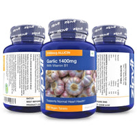 Garlic Tablets 1400mg, 2100mcg Allicin per Tablet with Added Vitamin B1. Supports Heart Health. 180 Vegan Tablets. 6 Months Supply.
