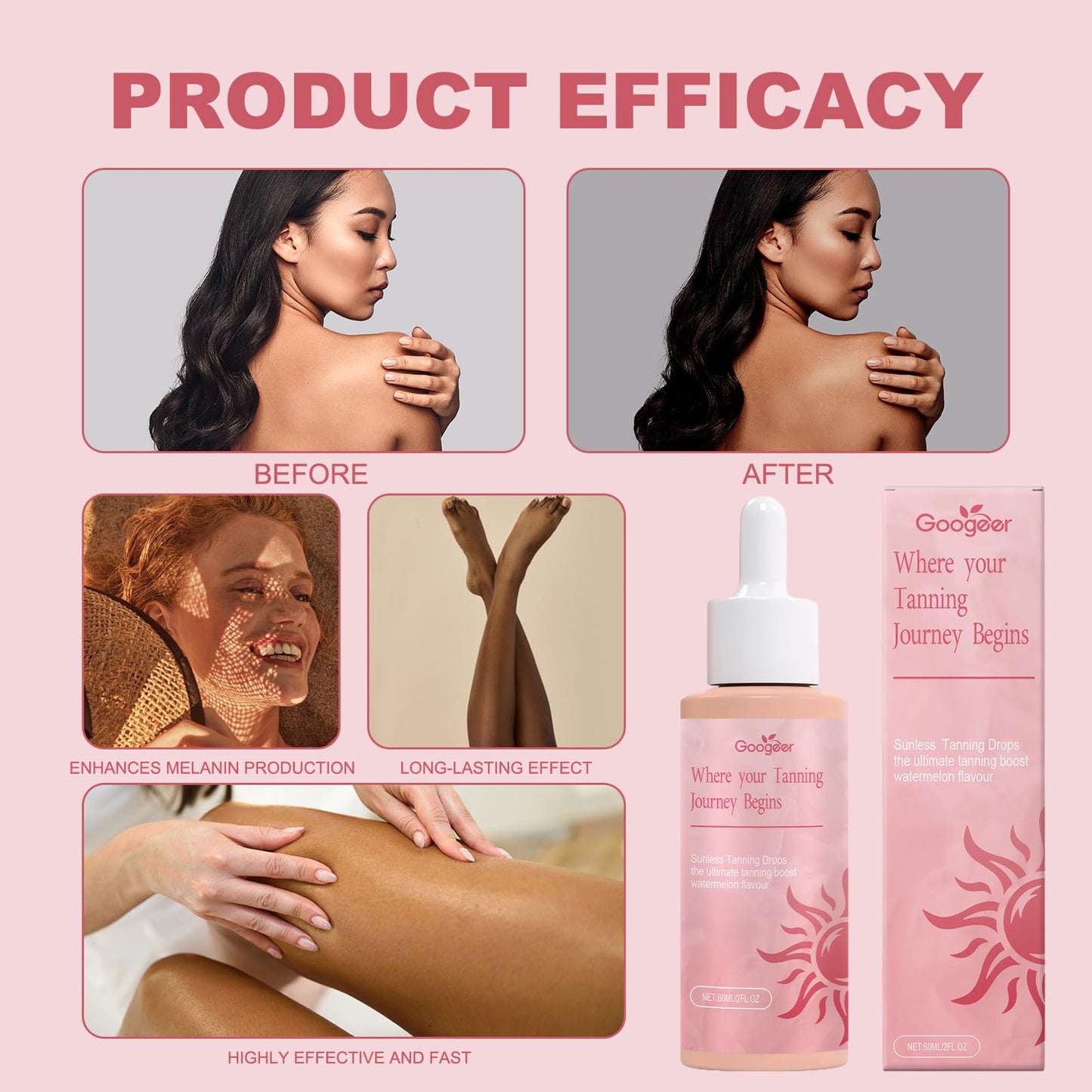 INBOLM Tanning Drops 60ml, Sunless Tanning Drops Gentle Ingredients with Gloves,Enhancing Your Natural Skin Tone,Naturally Boost Melannin Promotes Skin Health and Pigmentation