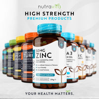 Zinc Tablets 50mg – 365 Vegan Tablets for 6 Months Supply – Zinc Supplement High Strength for Maintenance of Normal Immune System, Bones, Hair, Skin & Nails – Made in The UK by Nutravita