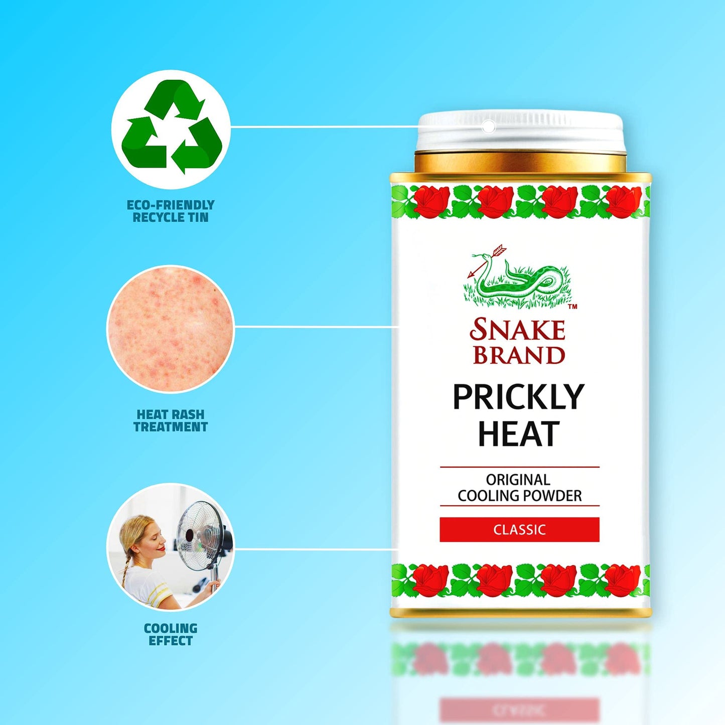 SNAKE BRAND Prickly Heat Cooling Body Powder 140g (Classic, Pack of 3)