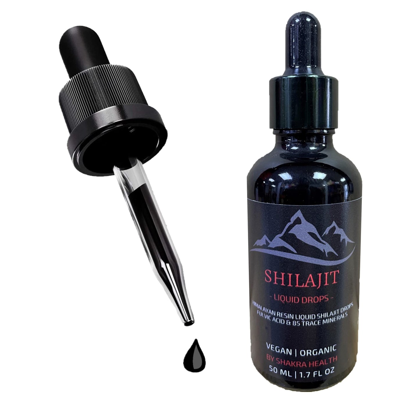 SH SHAKRA HEALTH Himalayan Shilajit Liquid Drops 50ml Potent & Pure with Dropper. Organic, Vegan Fulvic Acid & Natural Trace Mineral Complex for Stamina & Chronic Fatigue