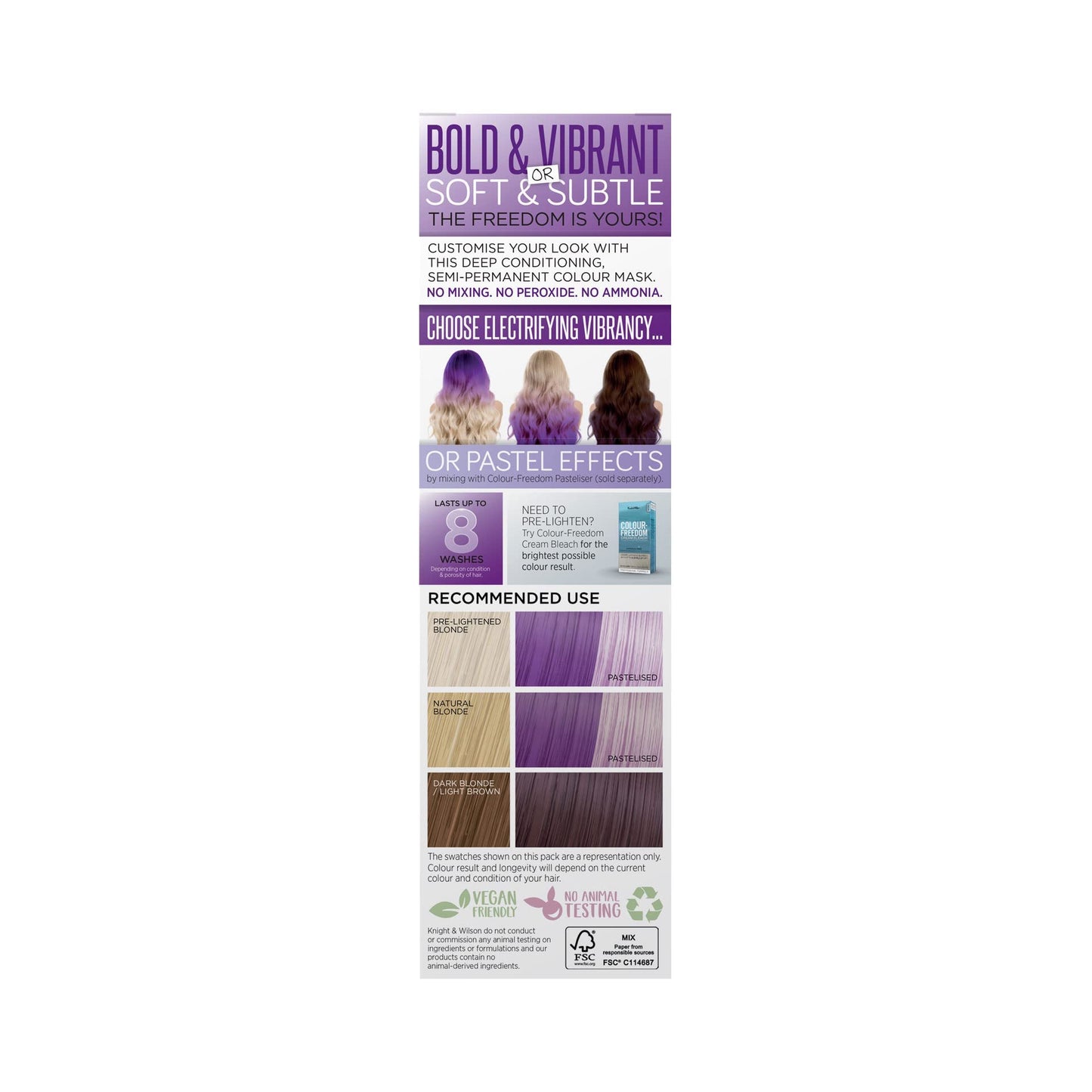 Knight & Wilson Colour-Freedom 150ml Mystic Purple Semi-Permanent Hair Colour - Ultra-Vibrant Vegan Friendly Colour Mask with Shine Booster Complex - Ammonia Free Colour Lasts Up To 6-10 Washes