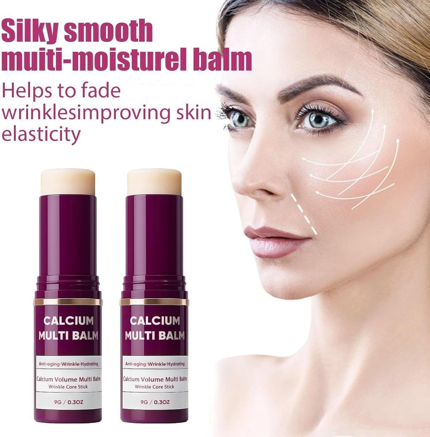Wenchrisdt 2pcs Calcium Multi Balm,Calcium Volume Multi Balm,Wrinkle Core Stick,Korean Collagen Moisturing Stick,Anti-aging, Hydrating,Suitable for Eyes, Face, Neck ﻿