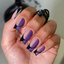 Ceboic 24Pcs Square Press on Nails - Medium Length Black Purple Tip with Glue Stickers, Elegant Acrylic Full Cover for Women Girls